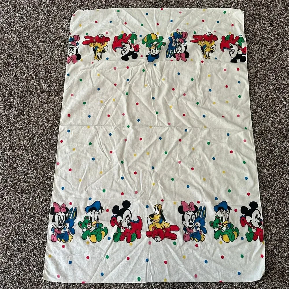 Vintage Disney Dots Mickey Donald Pluto Minnie Receiving Cradle Baby Blanket